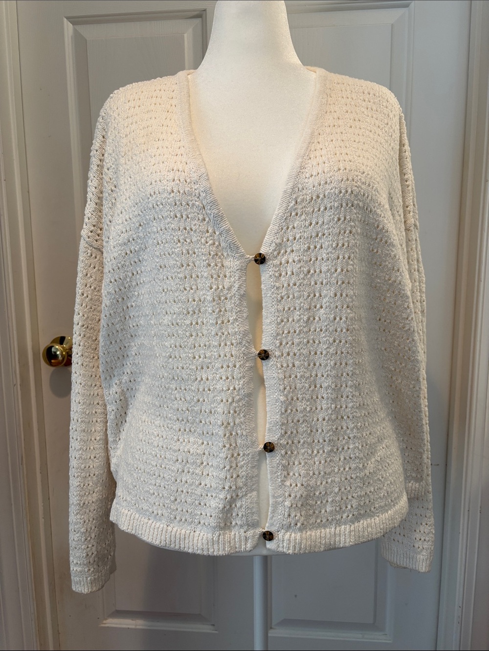 Madewell Cream Open-Weave Button Cardigan